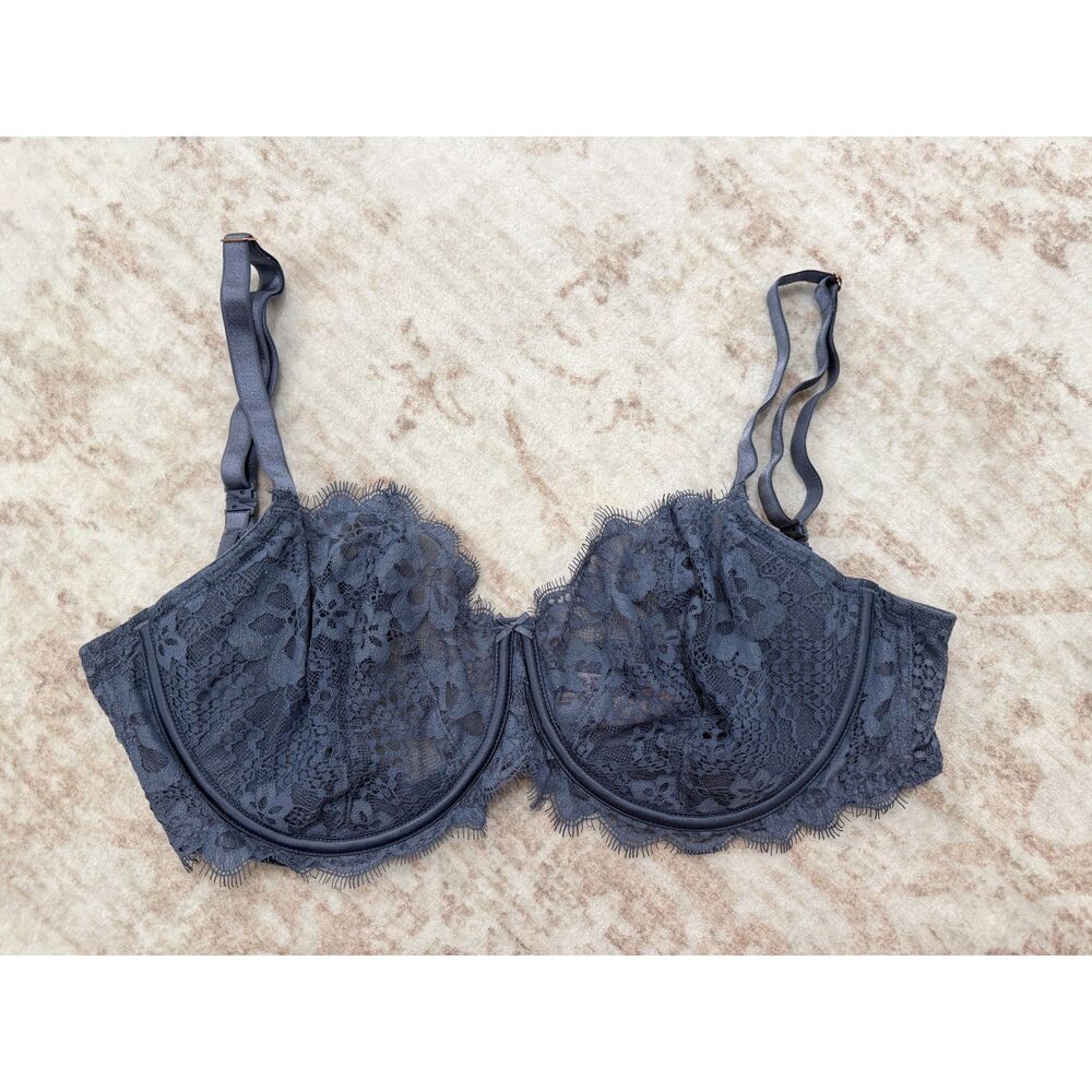 Victoria's Secret Dream Angels Slate Blue Lace Plunge Push Up Bra 36DDD